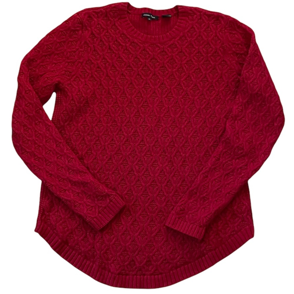 JEANNE PIERRE Red Textured Knit Long Sleeve Crew Neck Sweater 100% Cotton SizeXL